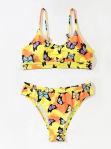 水洗染和蝴蝶印花比基尼套裝