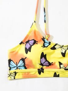 水洗染和蝴蝶印花比基尼套裝