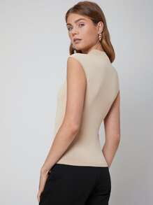 SHEIN Viscose Slim Mock Neck Knit Top - Apricot - View 2