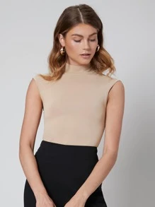 SHEIN Viscose Slim Mock Neck Knit Top - Apricot - View 5
