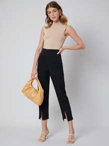 SHEIN Viscose Slim Mock Neck Knit Top - Apricot - View 6