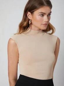 SHEIN Viscose Slim Mock Neck Knit Top - Apricot - View 8