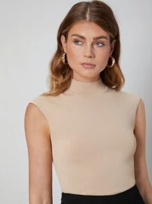SHEIN Viscose Slim Mock Neck Knit Top - Apricot - View 9