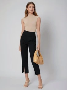 SHEIN Viscose Slim Mock Neck Knit Top - Apricot - View 10