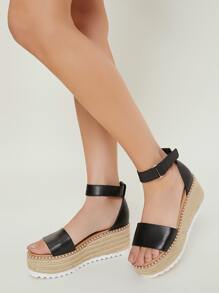 Giày nêm & Giày phẳng Khóa màu trơn Dây đeo mắt cá chân Kỳ nghỉ - màu đen - Xem 4