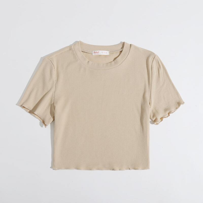 

Solid Ribbed Tee, Beige
