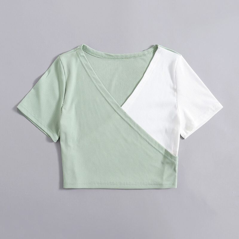 

Colorblock Wrap Ribbed Tee, Multicolor