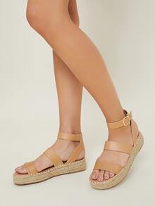 Pleather Ankle Strap Espadrille Sandals - Camel - View 2