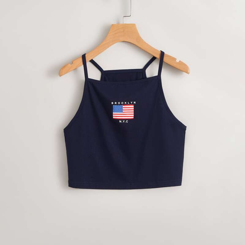 

Letter Flag Graphic Crop Cami, Navy blue