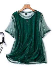 Top tank con top de malla transparente - Verde Oscuro - Ver 1