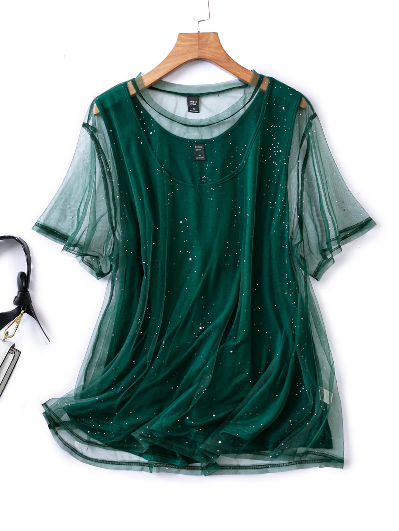 Top tank con top de malla transparente - Verde Oscuro - Ver 1