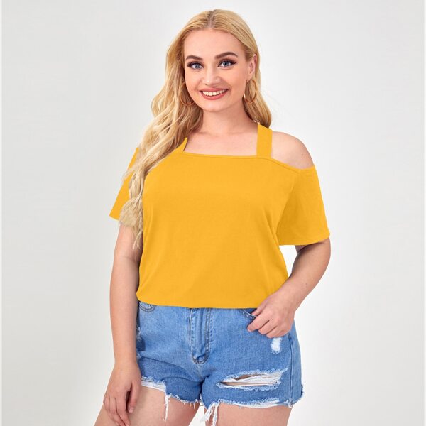 

Plus Solid Cold Shoulder Tee, Yellow