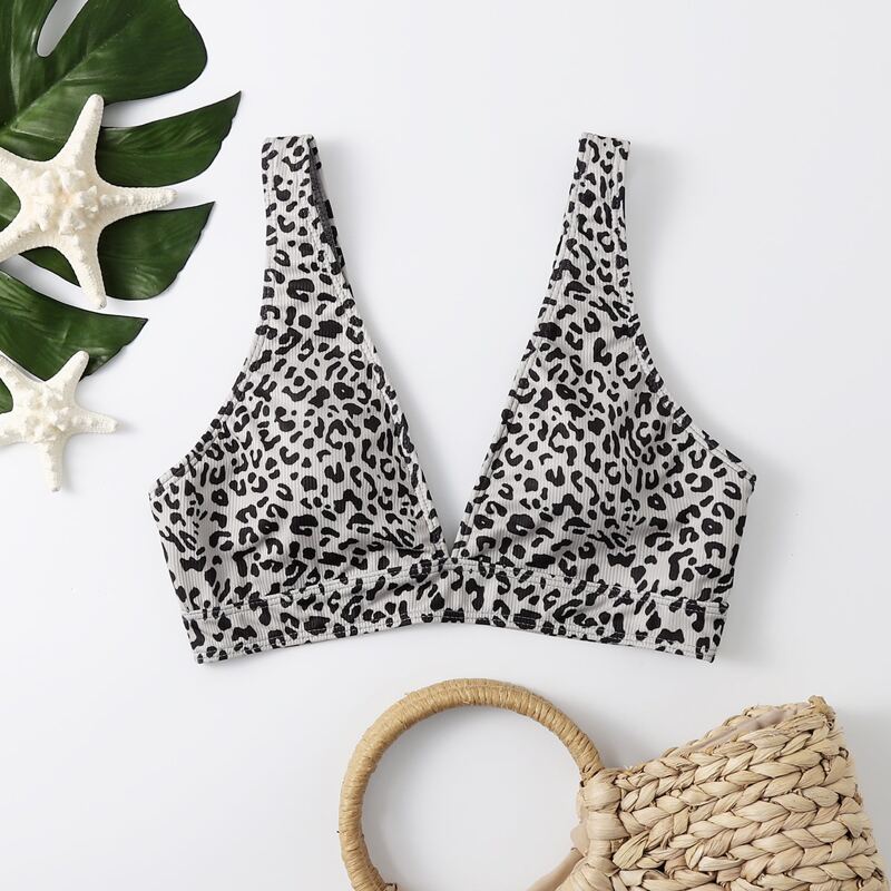 

Leopard V Neck Bikini Top, Grey