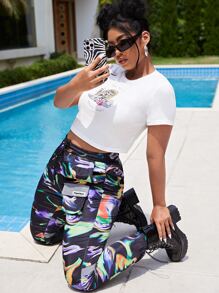 Sparklebombb! Plus Cartoon & Slogan Graphic Crop Tee - White - View 1