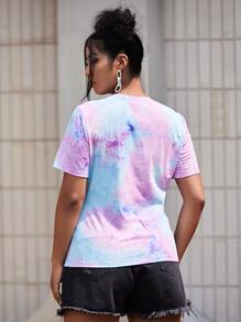 Sparklebombb! Plus Cartoon & Letter Graphic Tie Dye Tee - Multicolor - View 2