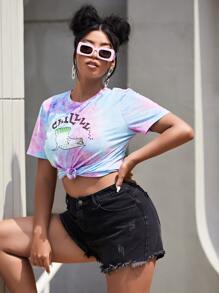 Sparklebombb! Plus Cartoon & Letter Graphic Tie Dye Tee - Multicolor - View 4