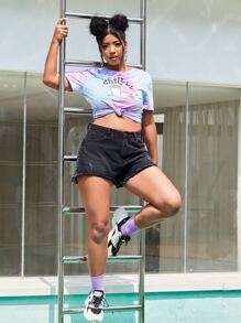 Sparklebombb! Plus Cartoon & Letter Graphic Tie Dye Tee - Multicolor - View 5