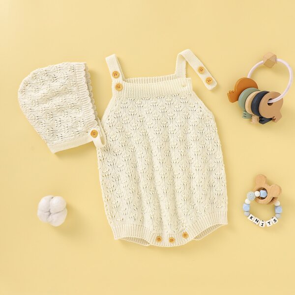

Baby Girl Pointelle Knit Bodysuit & Hat, White