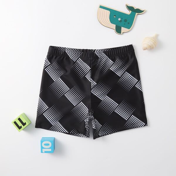 

Boys Polka Dot Print Beach Shorts, Black and white