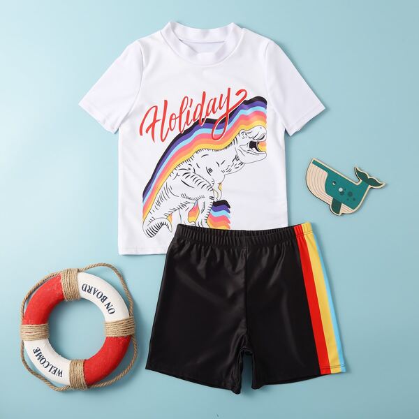 

Boys Cartoon Graphic Two Piece Swimsuit, Multicolor
