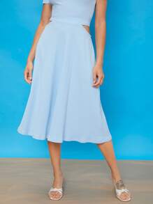 SHEIN Unity Falda Sólida Con Cintura Recortada - Celeste - Ver 1