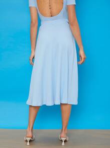 SHEIN Unity Falda Sólida Con Cintura Recortada - Celeste - Ver 2