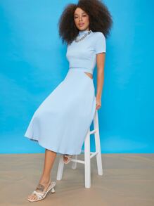 SHEIN Unity Falda Sólida Con Cintura Recortada - Celeste - Ver 4
