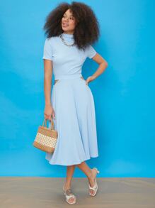 SHEIN Unity Falda Sólida Con Cintura Recortada - Celeste - Ver 5
