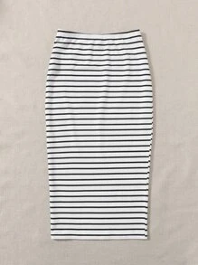 SHEIN Essnce Plus Striped Pencil Skirt - White - View 2