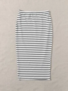 SHEIN Essnce Plus Striped Pencil Skirt - White - View 3