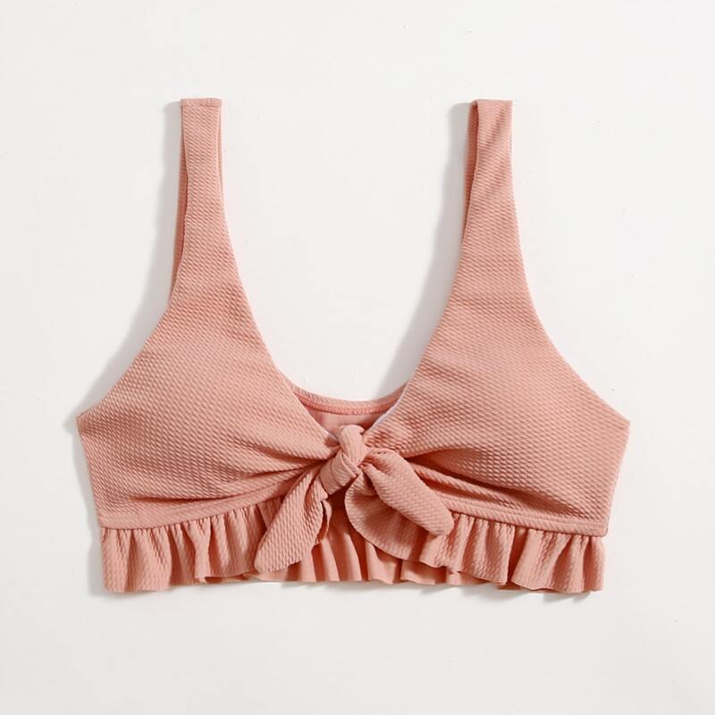 

Knot Ruffle Hem Bikini Top, Dusty pink