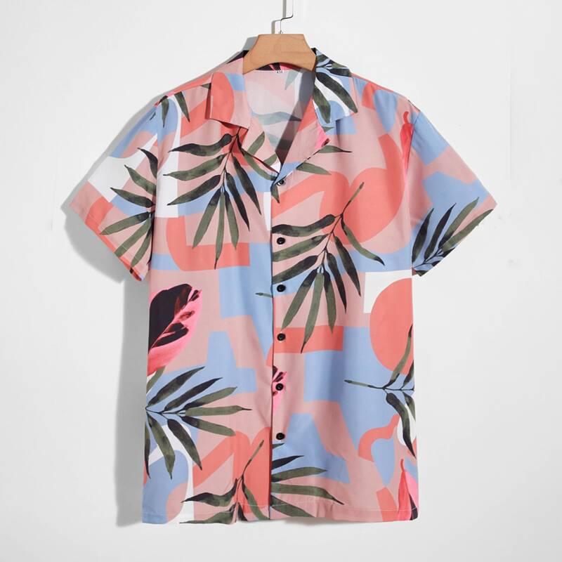 

Guys Leaf Graphic Button Front Blouse, Multicolor