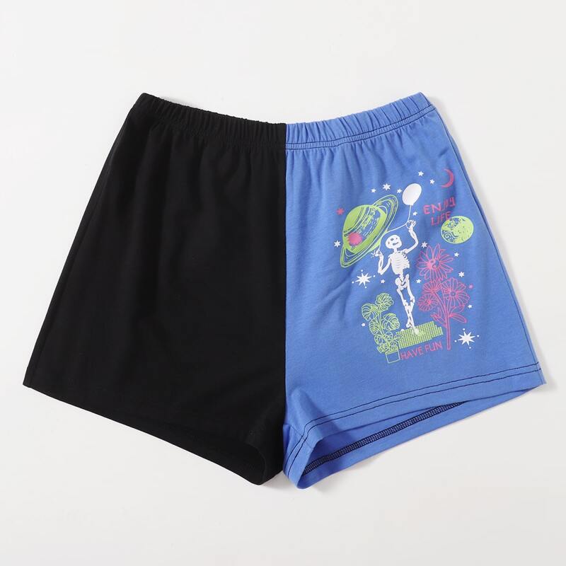 

Two Tone Letter Skull Graphic Shorts, Multicolor