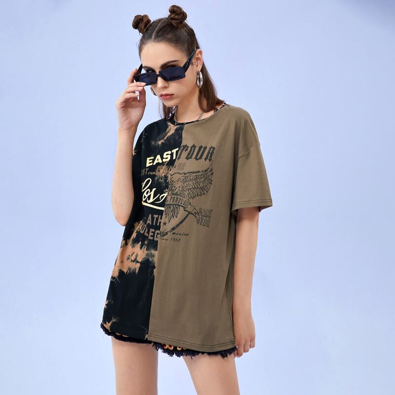 

Contrast Tie Dye Letter Graphic Tee, Multicolor