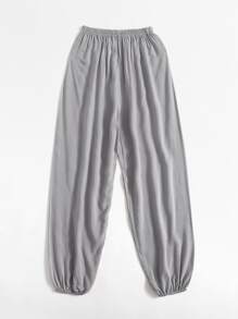 Pantalones zanahoria de cintura elástica unicolor - Gris - Ver 2