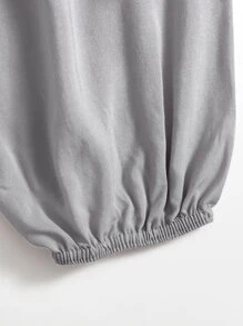 Pantalones zanahoria de cintura elástica unicolor - Gris - Ver 4