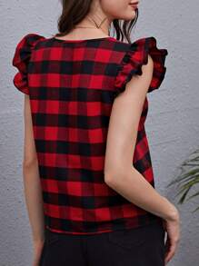 SHEIN Clasi Top De Cuadros Gingham Con Cuello En V Y Detalle De Volantes En Las Mangas - Multicolor - Ver 2
