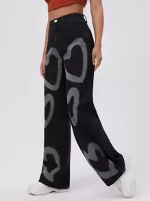 SHEIN EZwear Jean Tombol Hati - Hitam - View 4