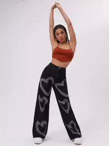 SHEIN EZwear Jean Tombol Hati - Hitam - View 5