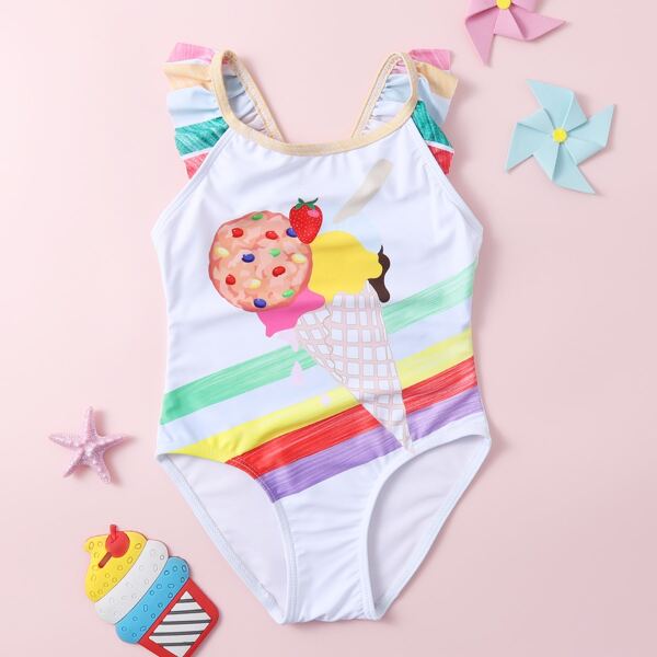 

Toddler Girls Ice Cream Print One Piece Swimsuit, Multicolor