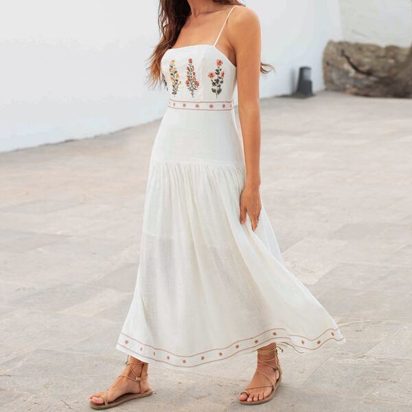 

Floral Embroidery Cami Dress, White