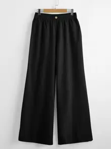 Mulvari Women's Black Solid Color Casual Wide Leg Pants