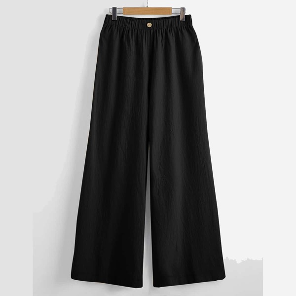 

Solid Wide Leg Pants, Black