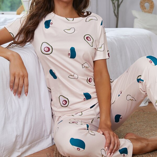 

Fruit Print PJ Set, Baby pink