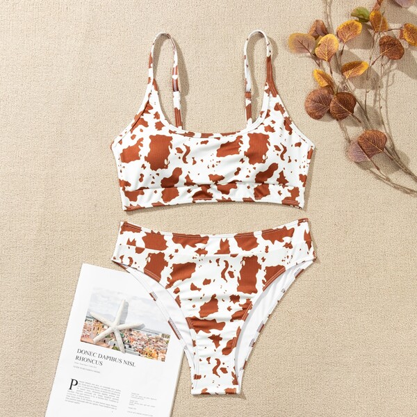 

Allover Print High Waisted Bikini Swimsuit, Multicolor