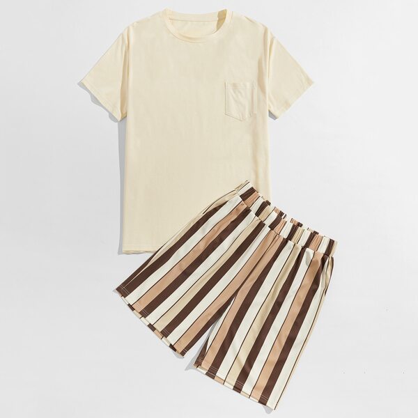 

Men Pocket Tee & Striped Shorts, Multicolor