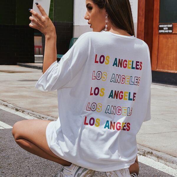

Letter Graphic Drop Shoulder Oversized Tee, White