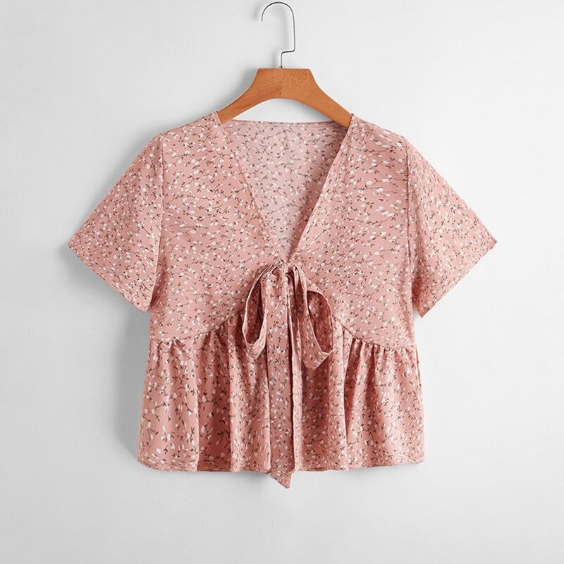 

Ditsy Flower Knot Ruffle Blouse, Dusty pink