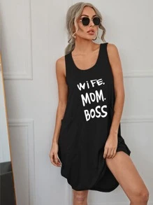 SHEIN LUNE Letter Graphic Tank Dress - Black - View 3