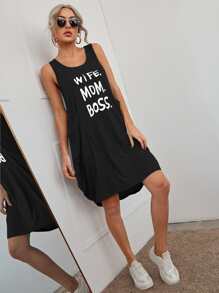 SHEIN LUNE Letter Graphic Tank Dress - Black - View 4